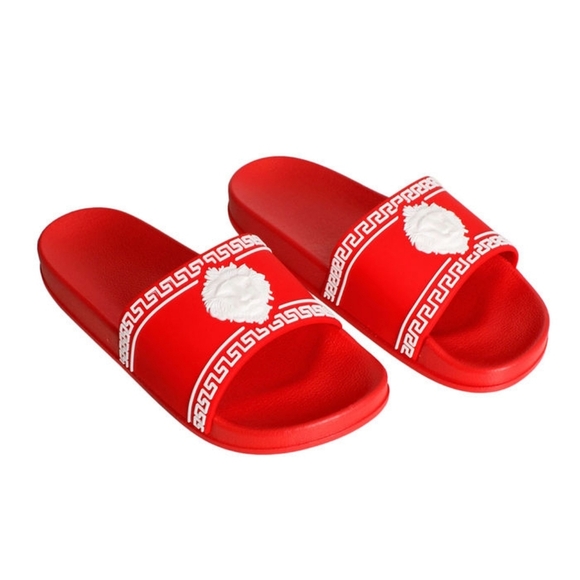 Red Greek Key Slide Sandal - Picture 2 of 2